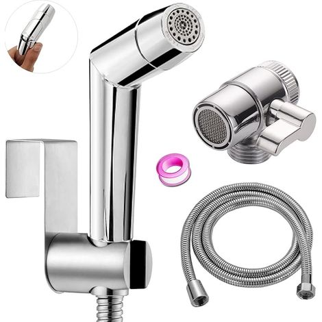 Kit Douchette wc, ABS Chrome Douchette Toilette toilette pour bidet kit de pulvérisation de couches pour bébé - avec distributeur de robinet, bac à tuyaux et toilettes à crochet ou support mural (1/5)