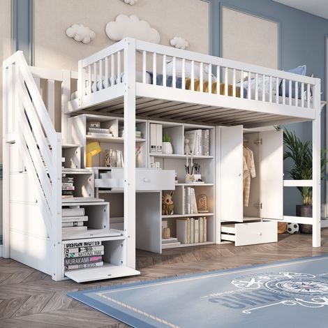 letto struttura 90x200 con scrivania armadio bianco HAVRYA