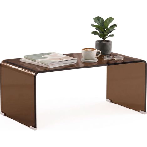 Table Basse en Verre, Table de Salon Rectangulaire Design Moderne avec Bords Arrondis Sûrs, Marron Transparent, déco maison, aménagement intérieur (1/5)