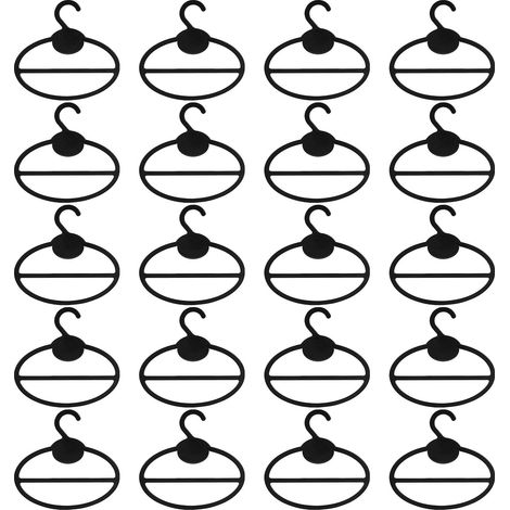 20x Cintre ovale en plastique noir pour châles et écharpes. Dimensions : 13,5 cm (longueur) x 12,5 cm (diamètre) x 13,5 cm (hauteur) x 1,9 cm (ouverture du crochet). (1/5)
