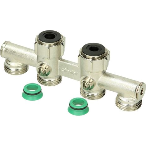 Flamco Bloque de 4 vías D2 Paso G3/4i x G3/4a MS niquelado con cono, F10059