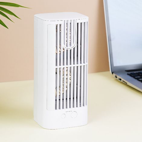 Ventilador evaporativo USB portátil con 3 velocidades, luz nocturna, depósito de agua de 120 ml y batería de 3600 mAh para uso en la oficina y el hogar. (1/5)