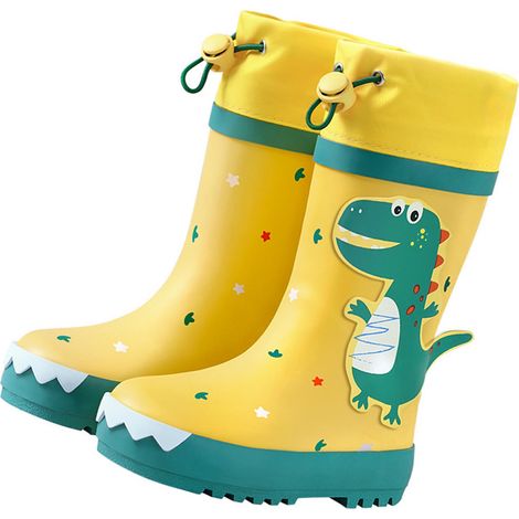 Bottes de pluie pour enfants, antidérapantes, imperméables, en caoutchouc, motif dinosaure, jaune et vert, taille 25.