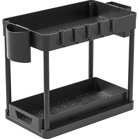 Estantería, 2 niveles, 39,5 × 21,5 × 26 cm, Extensible, Estantería, encimeras y lavaderos, Estantería multifuncional, Color negro (1/5)