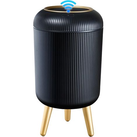 Poubelle automatique électrique 10L à capteur, ronde, noire (1/5)