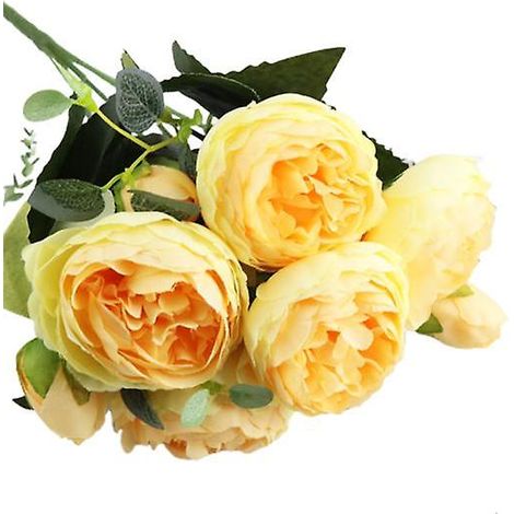 Composition florale artificielle imperméable, style vintage, aux couleurs vives, rose artificielle, pour la maisonjaune (1/5)