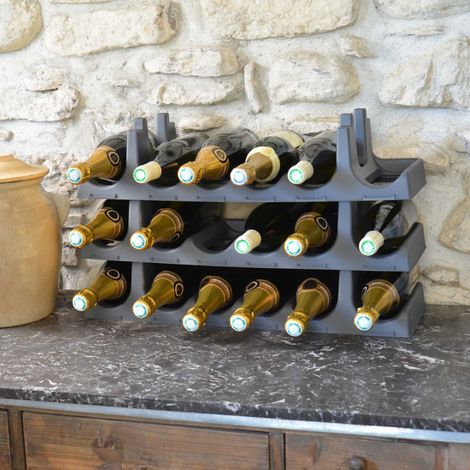 Modules 3 x 6 Bouteilles - Range Bouteilles Empilable avec 18 étiquettes - Gris Anthracite - Livraison gratuite (1/5)