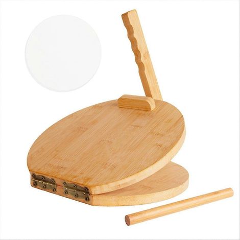 Assiette à Tortillas en Bois 25 cm, Presse à Tortilla Manuelle en Hêtre Naturel, Ustensile de Cuisine pour Maison et Restaurant, Lot de 1 (1/5)
