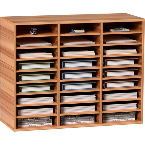 VEVOR Organizador de Literatura de Madera de 27 Ranuras de 800 x 305 x 630 mm, Estantes Ajustables de Tablero de Fibra de Densidad Media, Almacenamiento para Archivos, Documentos, Papeles, Blanco
