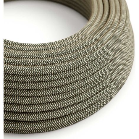 Creative-Cables Cavo elettrico rivestito in tessuto, 2 x 0,75 mm², 50 m, Grigio Antracite e Beige RD74, Rotondo, cotone e lino
