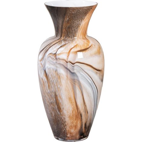 Vase décoratif en Verre coloré - Décoration de Salon - Cadeau pour Femme - Hauteur : 65 cm - Marron et Blanc