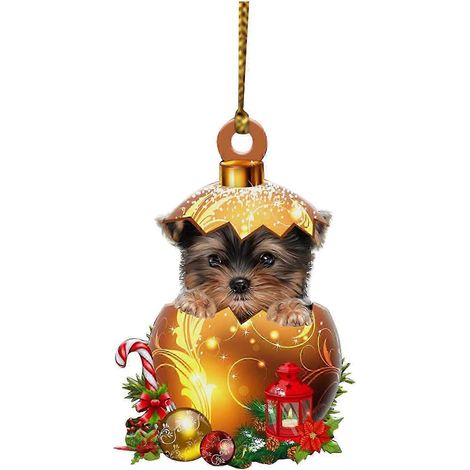 Boule de Noël WJTG avec chapeau de Noël, gnome de Noël en bois, chien de Noël, pendentif pour sapin de Noël, décoration de Noël (1/2)