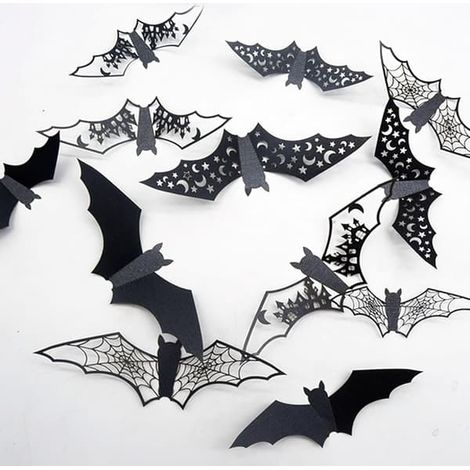 24 grandes décorations de chauves-souris pour Halloween - Stickers muraux effrayants 3D en PVC auto-adhésif, stickers noirs imperméables avec découpes, adaptés aux fêtes en intérieur (1/5)