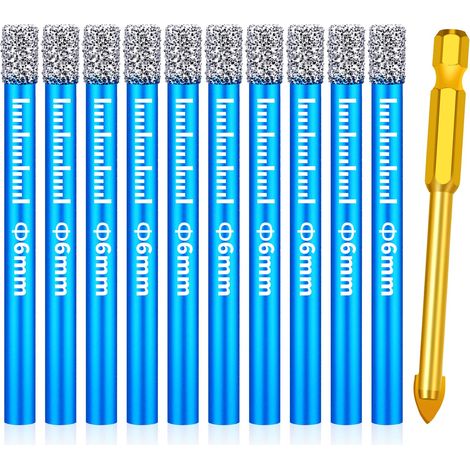Lot de 11 forets pour carrelage dur 6 mm et foret en carbure de 6 mm pour céramique, granit, verre, porz (1/5)