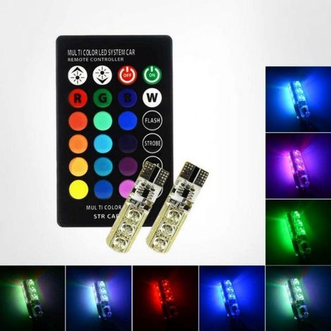 2 LAMPADE T10 LED RGB TELECOMANDO LUCE MULTICOLORE FARI POSIZIONI TUNING AUTO (1/5)