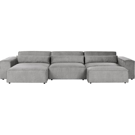 Modul Ecksofa 5-Sitzer HELLNAR rechtsseitig Grau Stoff mit Ottomane (1/5)
