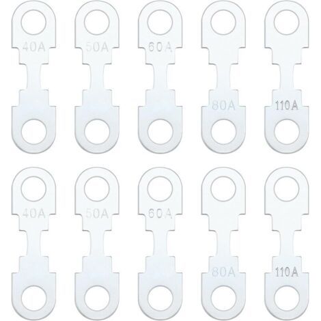10 Stück Sicherungsleisten, silberfarben, Zinklegierung, Ersatzsicherungsleisten für 32V DC, kompatibel mit Opel und VW (je 2 Stück für 40A, 50A, 60A, 80A und 110A). (1/4)