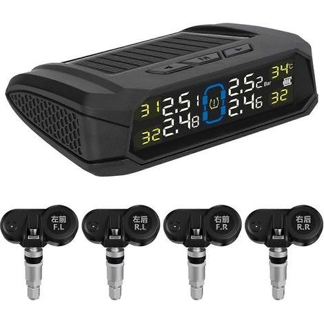 Reifendruckkontrollsystem, kabelloses, solarbetriebenes Reifendruckkontrollsystem mit LCD-Anzeige, 6 Stufen (1/4)