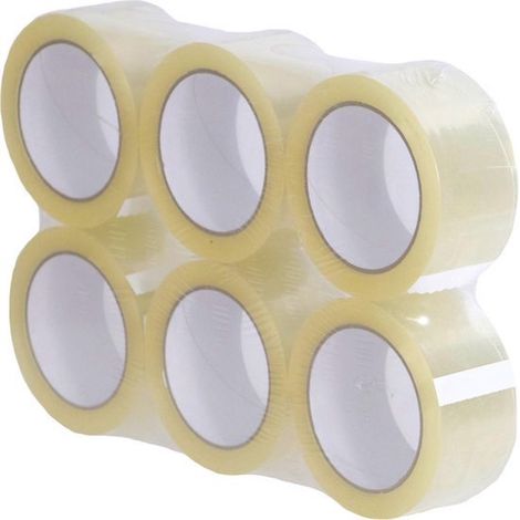 Ruban d'emballage - Ruban de boîte PP (Polypropylène) transparent solvant 50 mètres x 50 mm, épaisseur 25u Ruban d'emballage 6 pièces (1/4)
