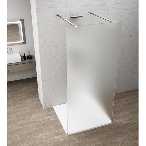 ESCA CHROME Panneau de douche monobloc en verre, autoportant, verre mat, 1100 mm (1/4)