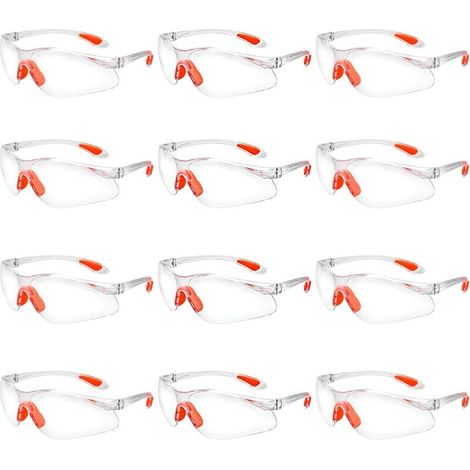 12 pcs Safety Glasses Over-the-Glasses Clear Protective Goggles with Plastic Lenses Nose Bridge and Rubber Temple Tips for Personal Protective Equipment PC Glasses