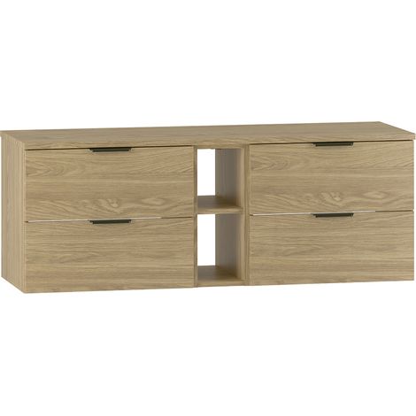 Meuble sous-vasque 140cm 2 niches plan de toilette Astrid Bois