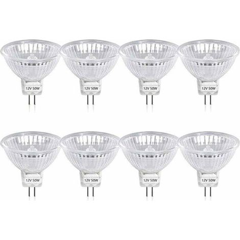 Bombilla halógena regulable - 50W - 5,3 - MR16 - 800 lúmenes - Luz blanca cálida 2800K - 8 bombillas - Ángulo de haz de 30° (1/3)