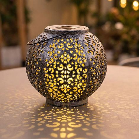 Solarlampe Hängeleuchte Gartendeko LED Garten rund Außenleuchte Tisch Pendellampe im Kugeldesign, Kunststoff schwarz silber, 1x LED, DxH 18x17 cm (1/5)