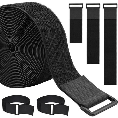 Attaches de câble robustes de 5 cm x 4,9 m avec 15 boucles, sangles auto-agrippantes noires, attaches de câble réutilisables pour l'organisation ou le rangement