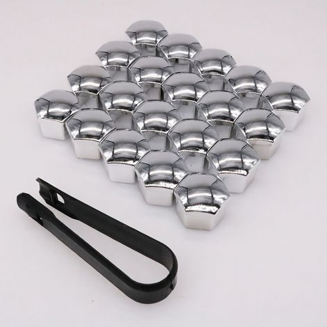 Capuchons d'écrous de roue T39 17 mm argent chromé avec outil noir (1/5)