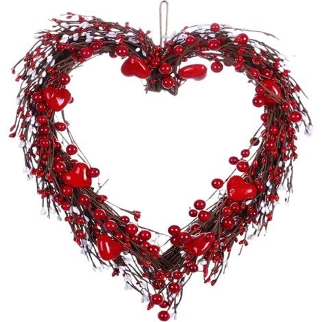 Guirlande Florale Artificielle - Couronne en Forme de Cœur - 42 Cm - Décoration Porte Mur Fenêtre Intérieur Extérieur - Pour Fêtes Printanières Mariage Saint-Valentin (1/5)