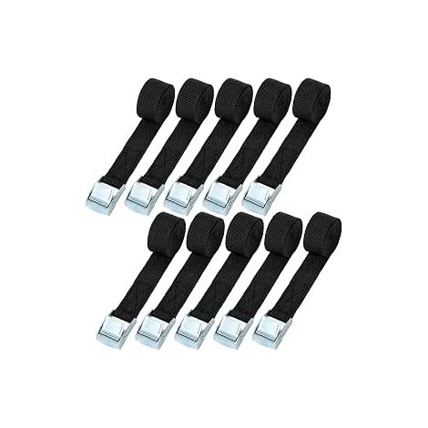 Set mit 12 Spanngurten, 1 m x 25 mm Befestigungsset mit Spanngurt und Schnalle, für Motorrad, Auto, Fahrradträger, Zugfestigkeit: 250 kg/Stück (Schwarz) (1/5)
