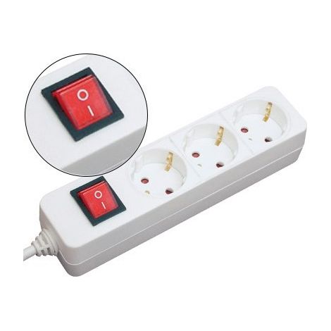 MediaRange extension socket , 3-way , with switch, child proof sockets with grounding, 1,4m, white (MRCS205)
