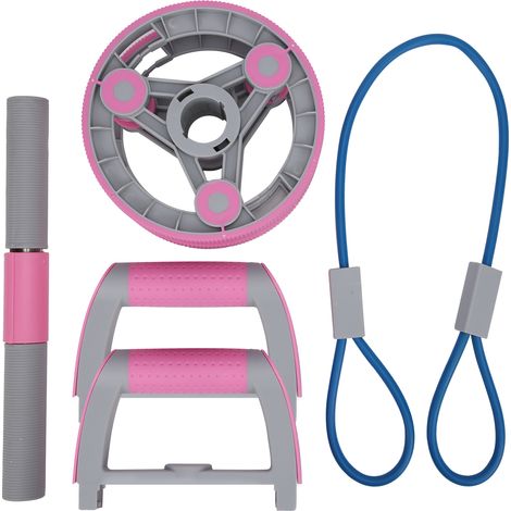 Lot multifonctionnel de roue abdominale avec sangles de traction, fitness domestique, entraînement en salle, rose (1/5)