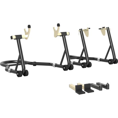 Béquille roue avant arrière charge 390 kg béquille d'atelier moto bras réglable en acier. fourche en forme de U + L noir