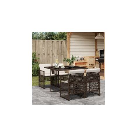 Ensemble à manger de jardin 5 pcs et coussins marron poly rotin (1/5)