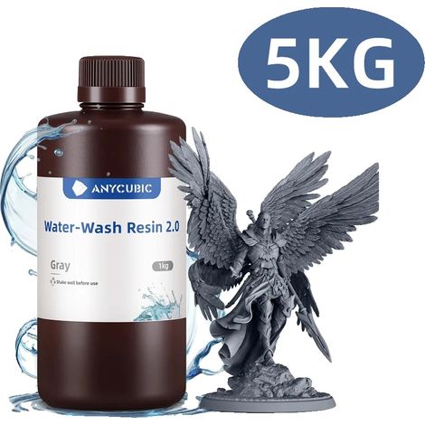 Resina para impresión 3D, de bajo olor, compatible con impresoras LCD, color gris, 5 kg. (1/2)