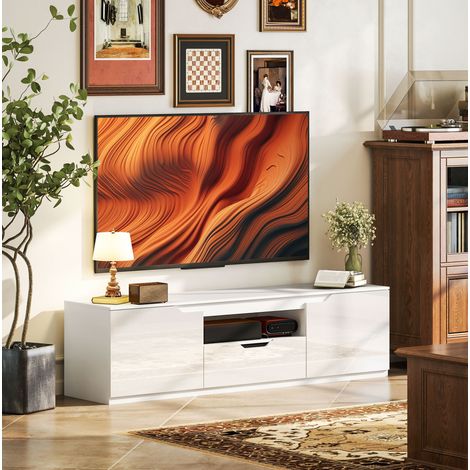 Mueble TV blanco con 2 puertas, cajón 160 cm OKMYHOME (1/5)