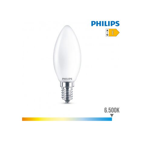 Bombilla PHILIPS Vela LED E14 6,5W 806lm 6500K Luz Fría 3,5x9,7cm
