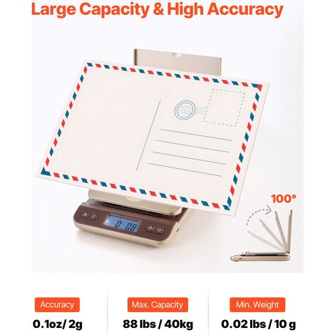 Balance postale numérique pliable 40 kg, précision 2 g, fonction tare/hold/extinction auto, étalonnage facile, pour maison bureau, piles fournies (1/5)
