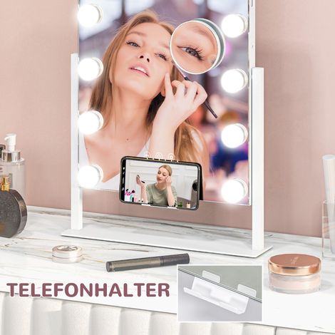 Miroir de maquillage LED 3 modes lumière, intensité variable, tactile, recharge USB, 37x46 cm, blanc (1/4)