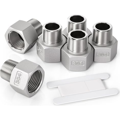 6 pièces 1/4 "mâle à 1/2" femelle BSP filetage en Acier inoxydable 304 douille hexagonale connecteur de réduction pour la Conversion de raccordement de tuyau (1/5)