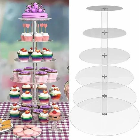 6 Tier Round Cupcake Stand Acrylic Cupcake Stand 20 Inch Tall Clear Cupcake Stand Dessert Tower Cake Stand for Wedding Party Baby Shower Birthday (1/5)