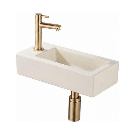 QeramiQ Fuente Lavabo pour WC - 38x18.5x9 cm - ceramique - trou de robinet de Lavabo pour WC a gauche - robinet de Lavabo pour WC laiton brosse - (1/5)
