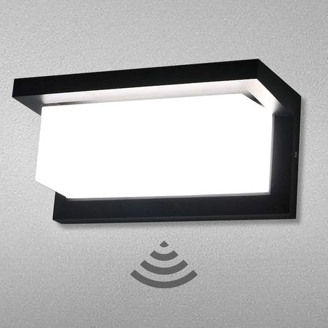 Applique murale, Cozevdnt, aluminium/polycarbonate, détecteur de mouvement, IP65, 18 W, 125 x 125 x 260 mm, noir (1/5)