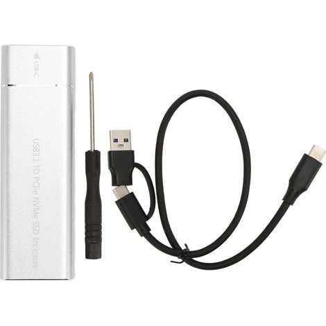 M.2 NVMe USB-C 10 Gbit/s SSD-Gehäuse, kompatibel mit 2230/2242/2260/2280, 2 TB, Silber, mit OTG-Kabel, UASP-Protokoll