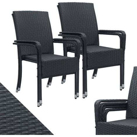Juskys Polyrattan Gartenstühle Yoro 4er Set - mit Armlehnen & Rückenlehne - 4 Stühle stapelbar - Rattan Stuhl Garten - Stapelstuhl Schwarz (1/5)