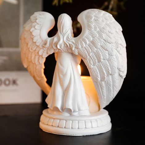 Bougeoir parfumé en forme d'ange ailé blanc pur de style nordique, idéal pour le salon, la salle à manger, un mariage ou une décoration romantique pour un couple. Grande taille. (1/5)