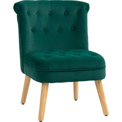 Fauteuil de salon et de salle à manger avec assise rembourrée, fauteuil de chambre avec pieds en bois et revêtement en tissu effet velours, 60 x 66 x 79 cm, vert