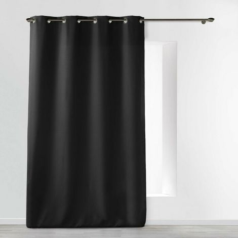Homemaison – Rideau uni à œillets noir 140x280 cm – 100% polyester – 8 œillets ronds pour installation rapide – Lavable en machine à 30°C (1/5)